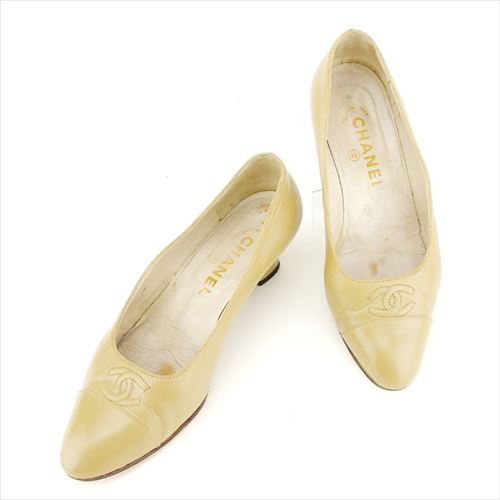 シャネル パンプス シューズ 靴 ♯6 ラウンドトゥ ココマークステッチ ベージュ レザーCHANEL レディース 良品 オシャレ T7019 中古の通販は 23,006円