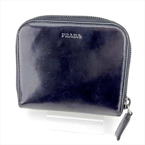 中古 プラダ Prada 二つ折り 財布 ラウンドファスナー レディース メンズ ロゴ ブラック シルバー エナメルレザー 人気 セール B103の通販はau Pay マーケット ブランドデポtokyo