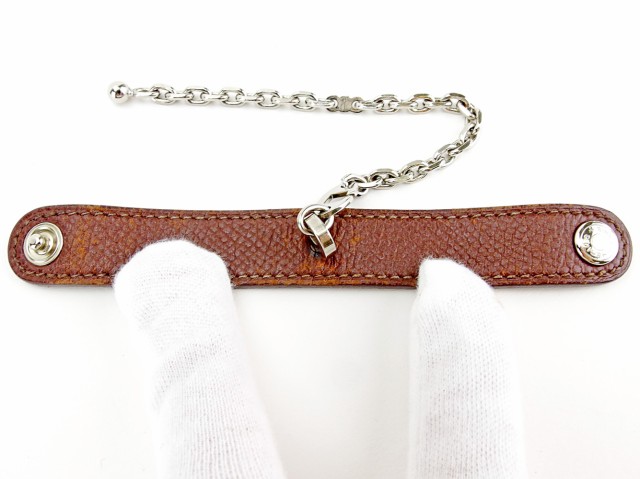 【P20倍】 エルメス グローブホルダー 手袋ホルダー ロゴボタン ブラウン×シルバー レザーHERMES レディース 良品 オシャレ  【エルメス｜au PAY マーケット