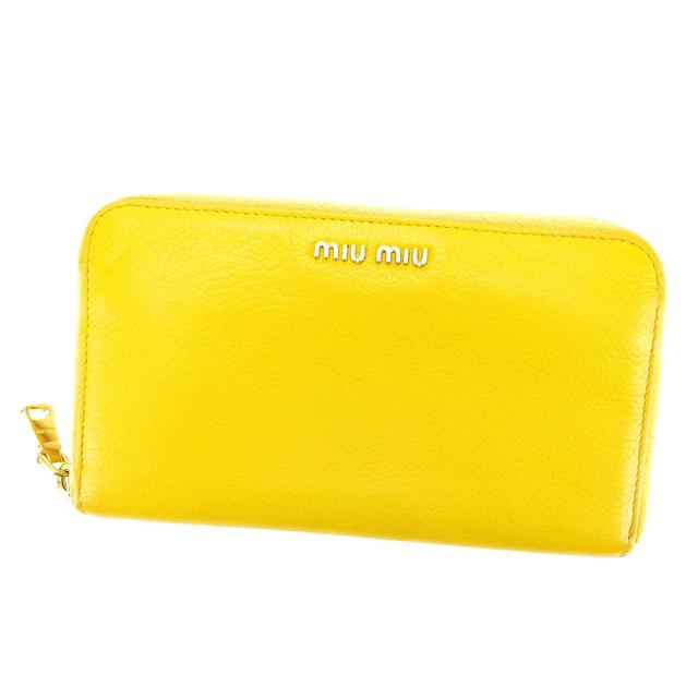 ミュウミュウ 長財布 ラウンドファスナー ロゴ 中古の通販は
