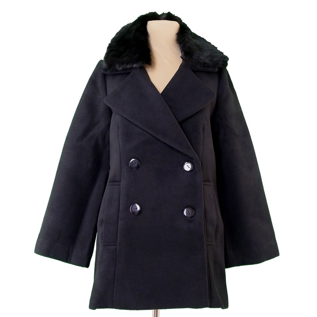 スナイデル コート 衿フェイクファー付き レディース ダブル Pコート ブラック 中古 ファーフードニットコート（チェスターコート）｜SNIDEL（スナイデル