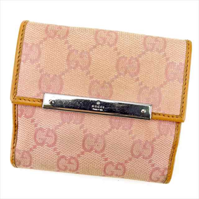 美品✨GUCCI グッチ 二つ折り財布 ロゴ金具 キャンバス レザー
