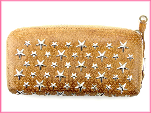 ジミー・チュウ パイソン型押しレザー長財布 ✨美品✨【ジミーチュウ】長財布 ラウンドファスナー パイソン型