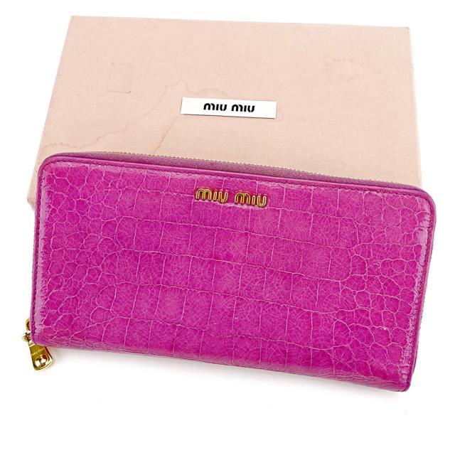 ミュウミュウ ラウンドファスナー長財布 長財布 二つ折り財布 クロコダイル型押し 中古の通販は