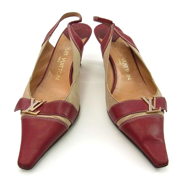 ルイヴィトン パンプス ステッチ入リ ♯36･1 2 ロゴモチーフ レッド×ベージュ Louis Vuitton レディース 良品 オシャレ T12419 中古の通販は