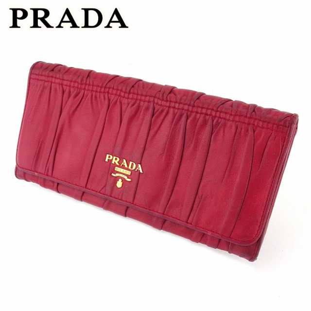 プラダ PRADA 長財布 ピンク ギャザー