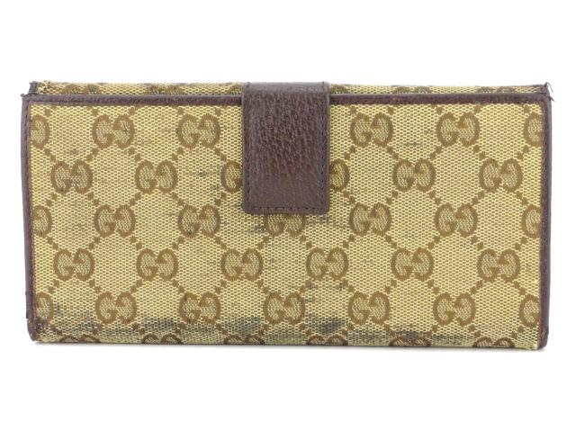 グッチ　GUCCI　長財布　シマ　ＧＧ柄　Wホック　ブラウン　ゴールド金具 グッチ 長財布 Wホック GG柄 レディース メンズ 中古の通販はau