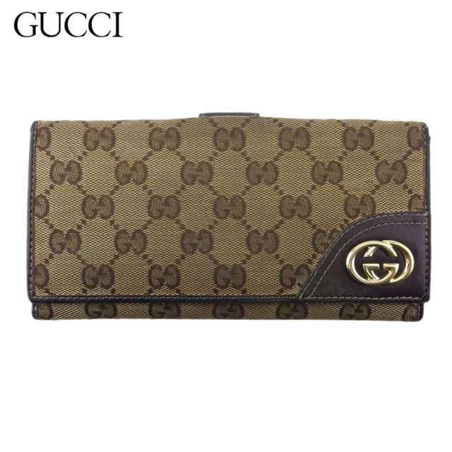 ラスト1点 グッチ 長財布 Wホック 財布 レディース メンズ インターロッキングG 181595 GGキャンバス GUCCI 中古