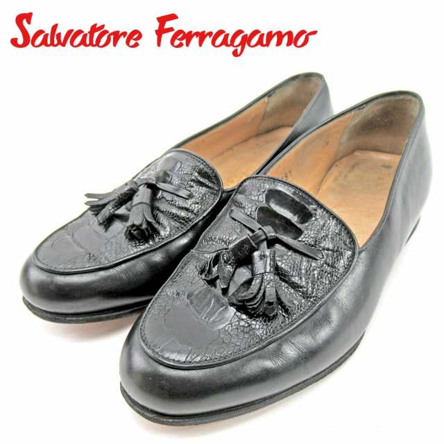 サルヴァトーレ フェラガモ ローファー シューズ 靴 #5 クロコダイル型押し ブラック Salvatore Ferragamo 中古  E1417の通販はau PAY マーケット - ブランドデポ