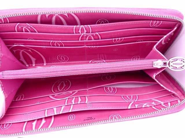【P20倍】 カルティエ 長財布 ラウンドファスナー 財布 ハッピーバースデー ピンク シルバー エナメルレザー Cartier 長サイフ サイフ  収｜au PAY マーケット