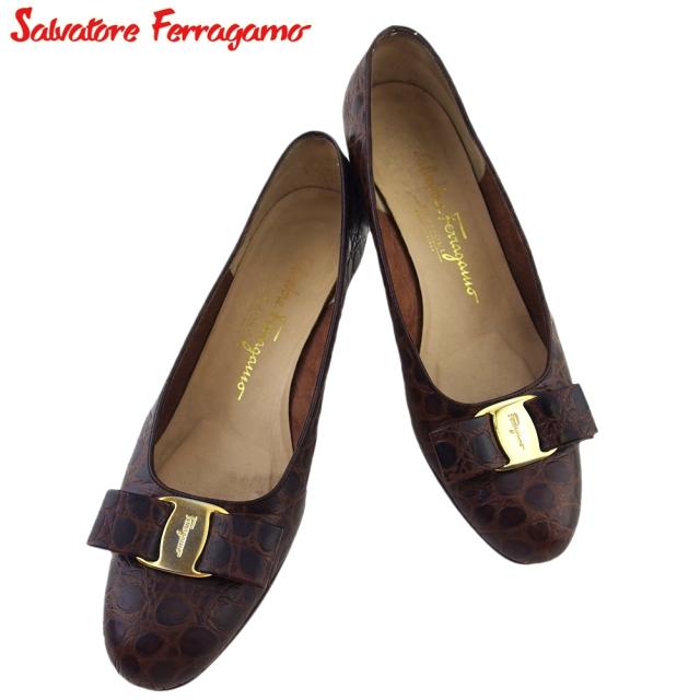 サルヴァトーレ フェラガモ パンプス シューズ 靴 ♯7C クロコ調 ヴァラリボン レディース 中古の通販は