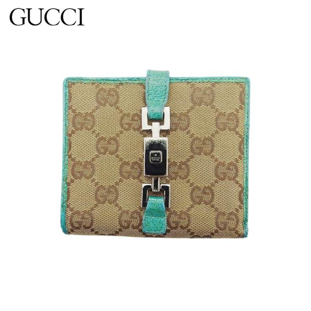 グッチ ジャッキー 二つ折り財布 小銭入れ付き Wホック GGシマ 黄緑