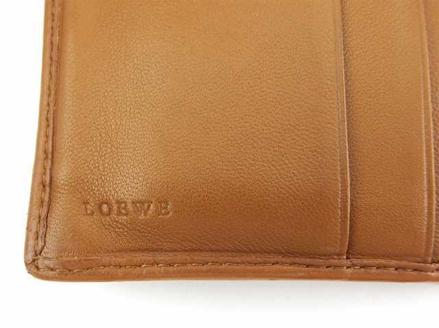 LOEWE Wホック 二つ折り コンパクト財布 アナグラム レザー ブラウン