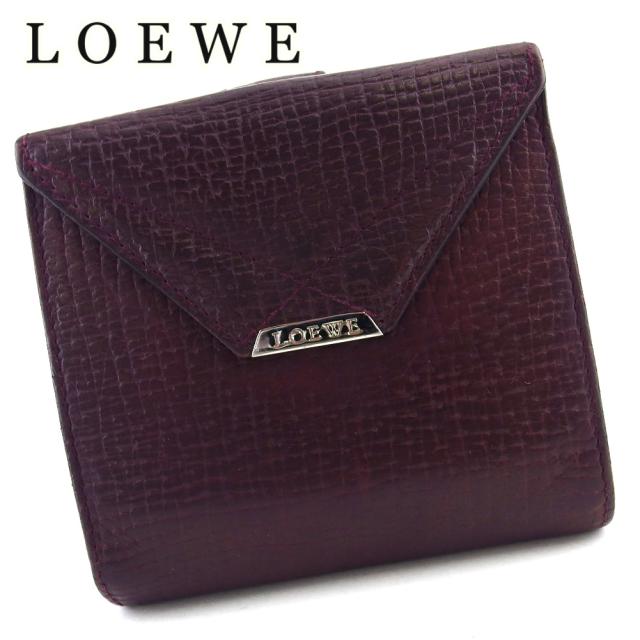 ロエベ Wホック 財布 二つ折り ミニ財布 ロゴプレート レディース 