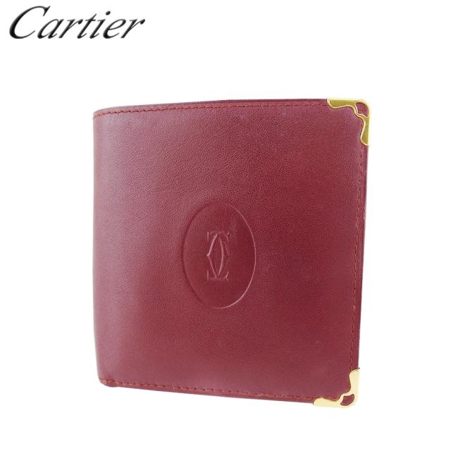 カルティエ CARTIER 札入れ マストライン ボルドー ゴールド レディース 中古