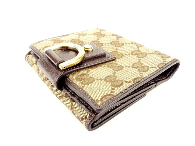 D7　良品　GUCCI　グッチ　二つ折り財布　GGキャンバス　アビー　Wホック グッチ Wホック 財布 二つ折り アビー GGキャンバス 中古の通販