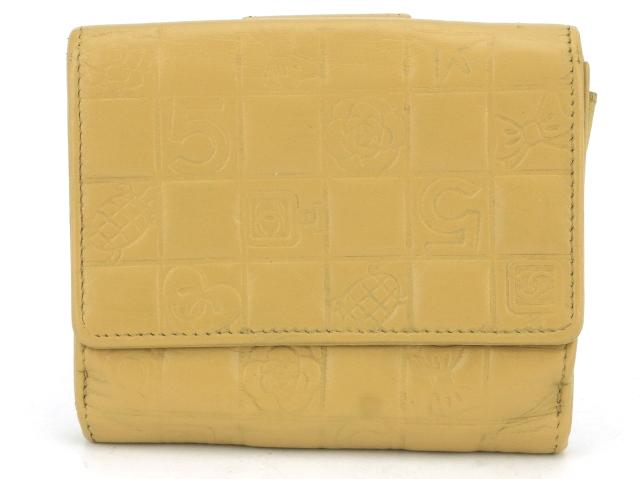 シャネル アイコンライン Wホック 折り財布 ベージュ