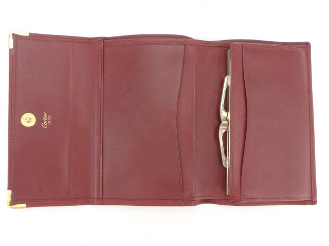 Cartier バーガンディ マストライン三つ折り がま口財布 カルティエ がま口 財布 三つ折り 財布 マストライン レディース