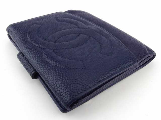 シャネル Wホック 財布 二つ折り ミニ財布 レディース メンズ オールドシャネル ココマーク ネイビー キャビアスキン CHANEL 【シャネル|au PAY マーケット