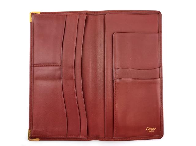 正規 カルティエ マスト クラシック ロゴ 長財布赤 ボルドー×ゴールド  