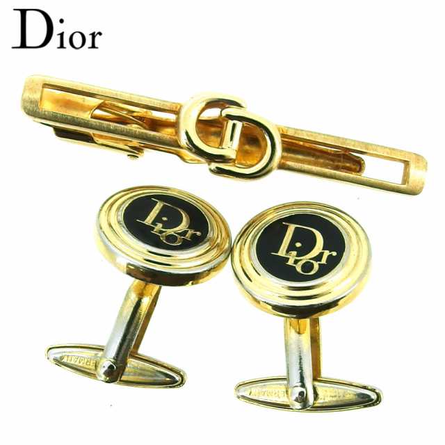 【美品】Dior　ディオール　カフス・タイピンセット　ゴールド　ロゴ　ラウンド