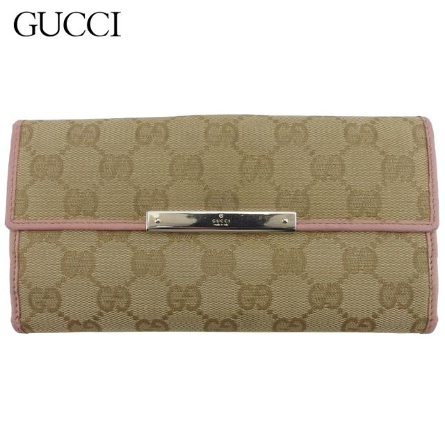 GUCCI グッチ 長財布 GGキャンバス Wホック ロゴプレート ブラック