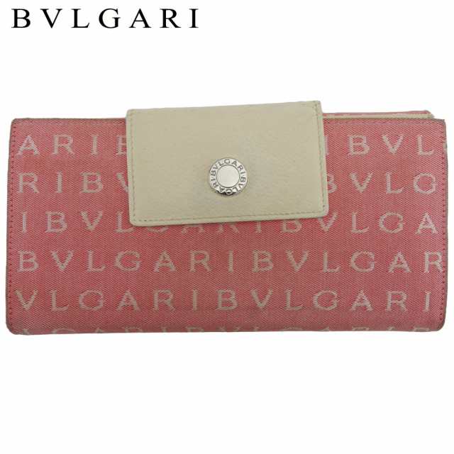BVLGARI 二つ折り長財布 Wホック ロゴマニア キャンバス レザー
