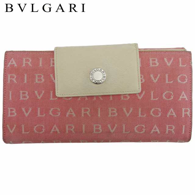 ブルガリBVLGARI ロゴマニア キャンバス×レザー 三つ折り財布 ベージュ