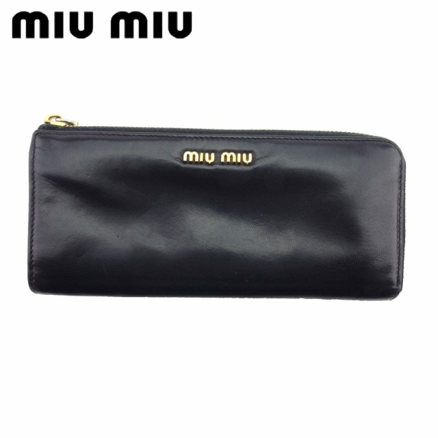 ミュウミュウ 長財布 L字ファスナー 財布 レディース ロゴ miu miu 中古