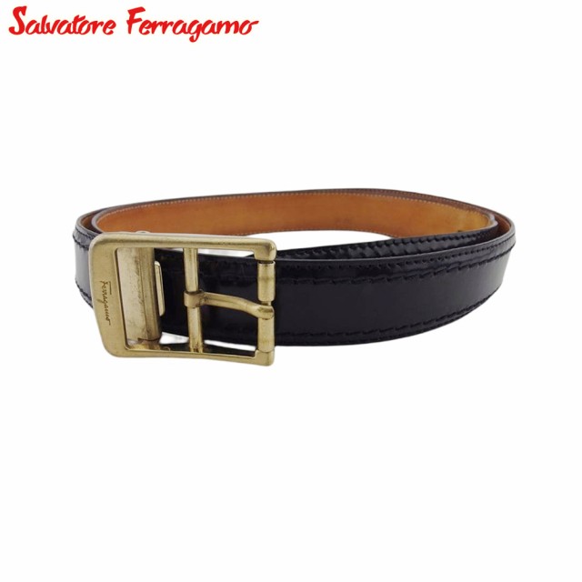 サルヴァトーレ フェラガモ ベルト ♯46サイズ メンズ ピン式バックル ロゴ入りバックル Salvatore Ferragamo 中古