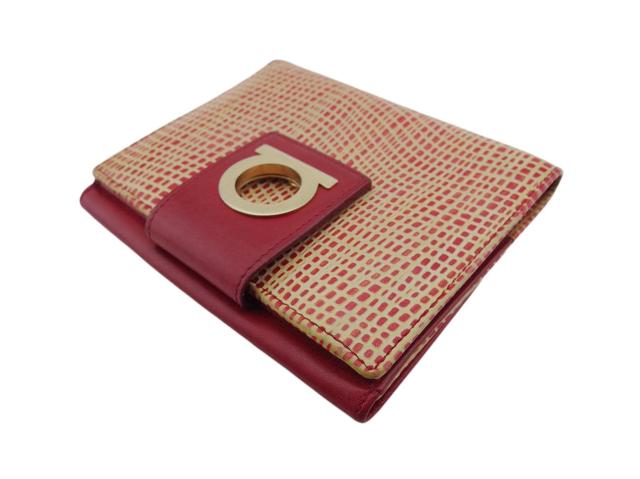 【美品】Salvatore Ferragamo フェラガモ Wホック コンパクトウォレット レザー 財布 ガンチーニ金具 黒 6連キーケース SV金具