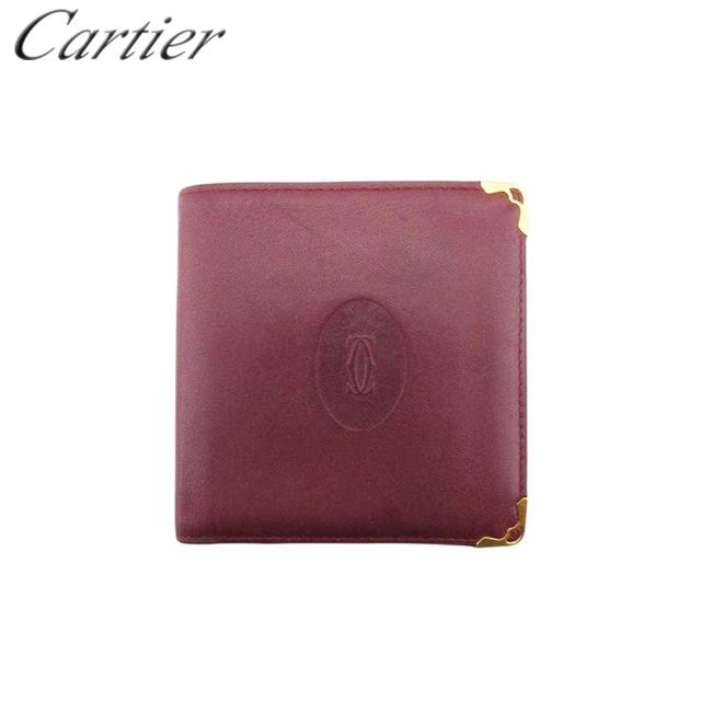 カルティエ 二つ折り 財布 ミニ財布 レディース メンズ マストライン ボルドー ゴールド 中古