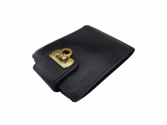 【美品】フェラガモ　折り財布　ブラック×ゴールド　レディース　メンズ