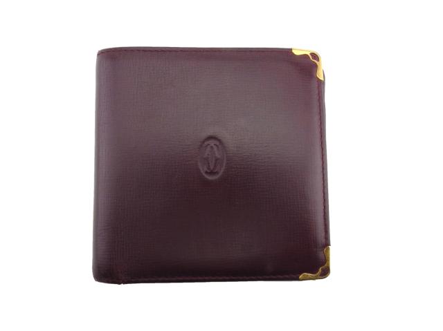 カルティエ 二つ折り 財布 ミニ財布 レディース メンズ マストライン ボルドー ゴールド 中古