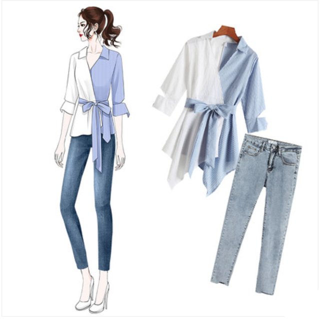 レディース ジーンズ セットアップ ジーンズ＋リボンブラウス ツーピース 大人可愛い ママコーデ ママファッション 韓国の通販は