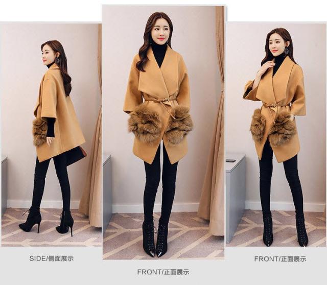 レディース ボリューム満点 フォックスファー ポケット ＋ ウールコート ロング 大人可愛い ママコーデ ママファッション 韓国の通販は