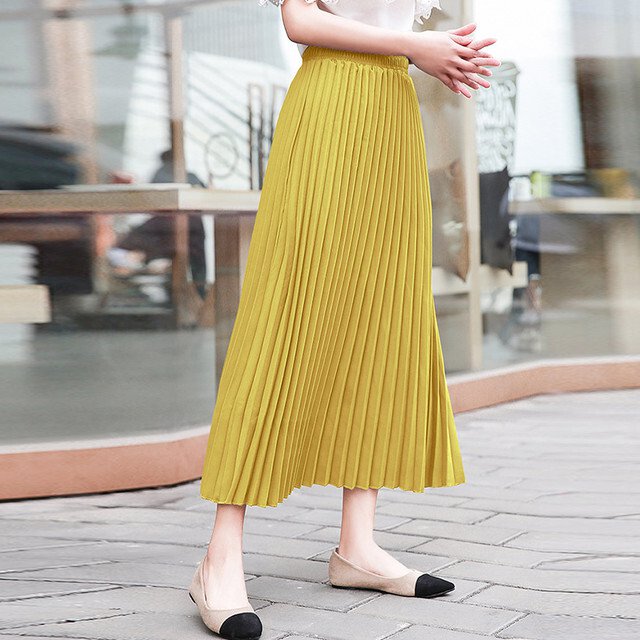レディース プリーツスカート ロング丈 ウエストゴム シフォンスカート ハイウエスト 10カラー 大人可愛い ママコーデ ママファッション