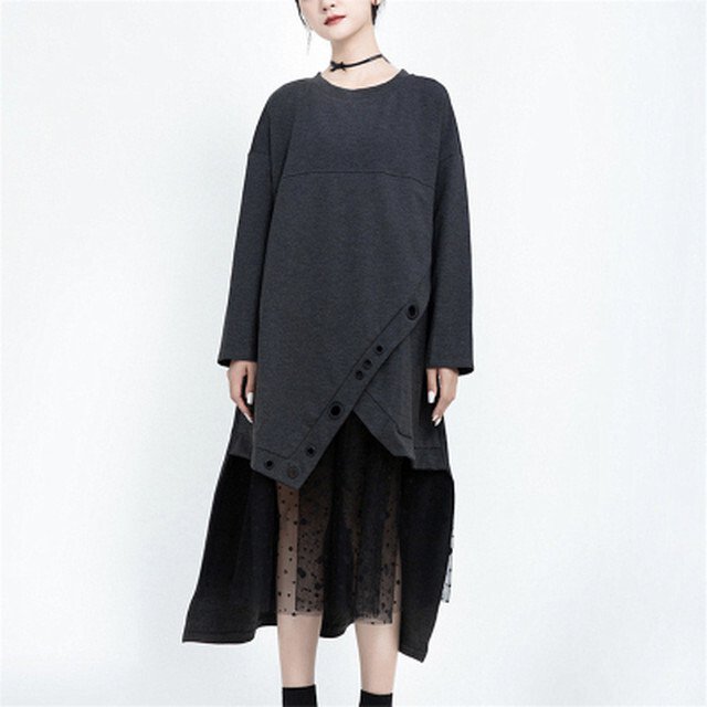 レディース メッシュステッチワンピース Aライン イレギュラースカート ルーズ メッシュ モード系 ストリート系 ブラックコーデの通販は 5,461円