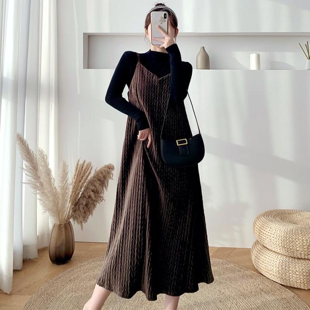 マタニティ セットアップ ニット トップス + ワンピース 2点セット キャミソールワンピース 九分丈 ノースリーブ Aライン レディースの通販は 5,580円