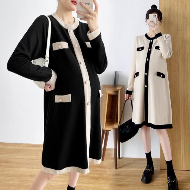 マタニティ ニット ワンピース ラウンドネック パール飾り バイカラー 長袖 レディース 可愛い ママコーデ ママファッション ママ服の通販は 5,150円