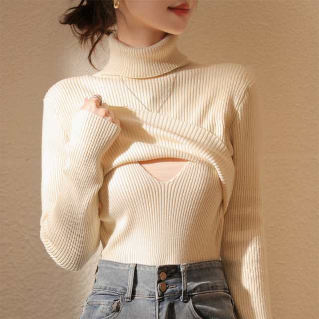 マタニティ リブニット トップス タートルネック あったか 長袖 レディース 可愛い ママコーデ ママファッション ママ服の通販は