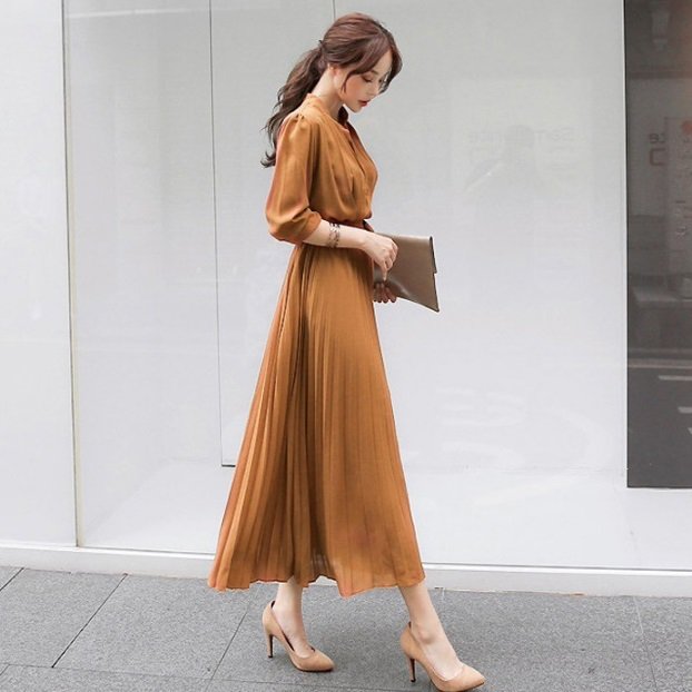 レディース ロングスタンドネック 切り替えハイウエスト Aライン ワンピース 大人可愛い ママコーデ ママファッション 韓国の通販は 4,869円