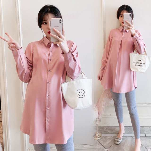 マタニティ トップス ロングシャツ 授乳服 前後2WAY ロールアップ 長袖 レディース 可愛い ママコーデ ママファッション ママ服の通販は
