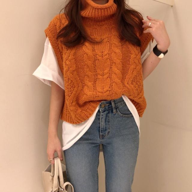 レディース 2カラー ニット ベスト ハイネック スタンドカラー 大人可愛い ママコーデ ママファッション 韓国 オルチャンファッションの通販は 5,280円