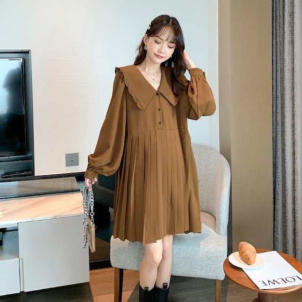 マタニティ ワンピース ミディ丈 Vネック プリーツ レディース 可愛い ママコーデ ママファッション ママ服 マタニティウェア 人気の通販は