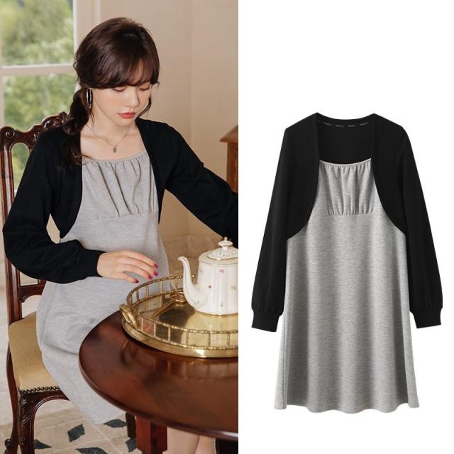 【日本未発売/マタニティ ワンピース レイヤード風 バイカラー 長袖 ひざ上丈 Aライン レディース 可愛い ママコーデ ママファッションの通販は 4,950円