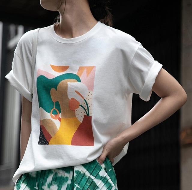 レディース 3カラー Tシャツ 半袖 アート プリント トップス 大人可愛い ママコーデ ママファッション 韓国系 オルチャンファッション 6,080円