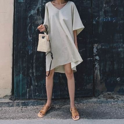 レディース 3カラー ワンピース Tシャツワンピース 半袖 Vネック オーバーサイズ ビックシルエット ミニワンピース トップス Tシャツ 6,080円