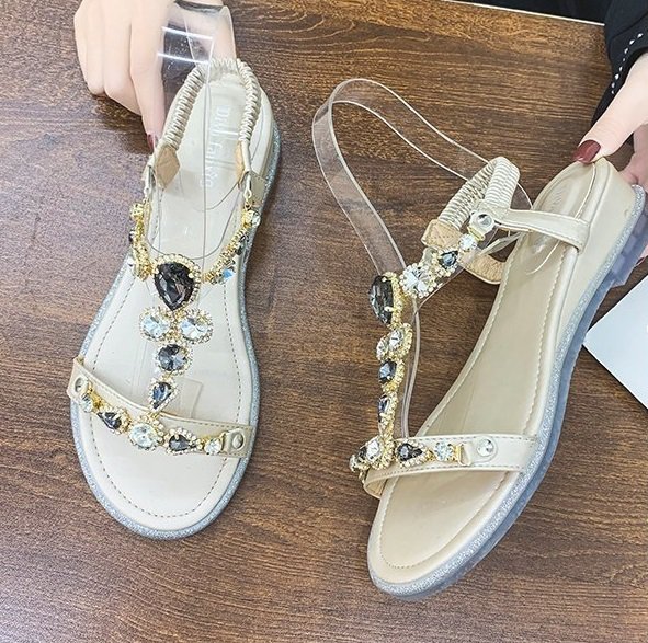 レディース サンダル ストラップサンダル 厚底靴 ウェッジソール ローマブール キラキラ ぺたんこ ボヘミアン 大人可愛い ママコーデの通販は