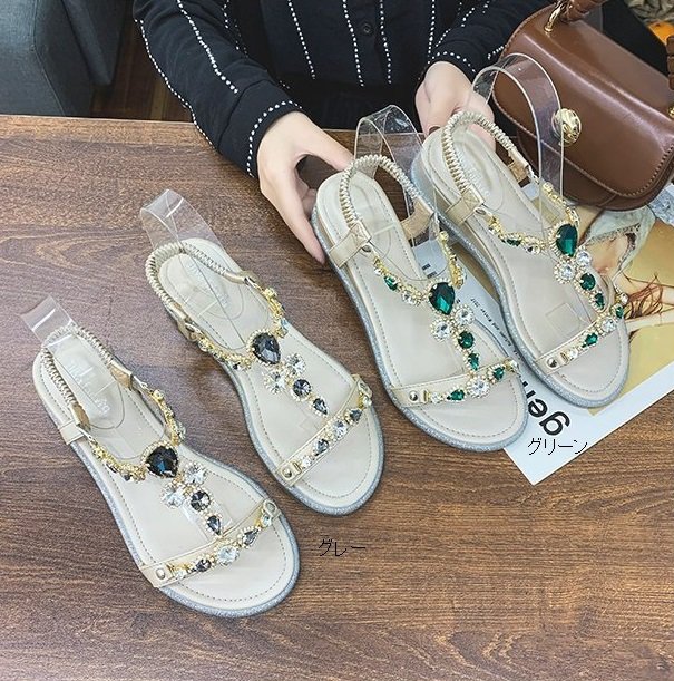 レディース サンダル ストラップサンダル 厚底靴 ウェッジソール ローマブール キラキラ ぺたんこ ボヘミアン 大人可愛い ママコーデの通販は